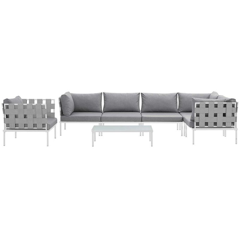 Modway Harmony 7-Piece Outdoor Patio Aluminum Sectional Sofa Set in White/Gray