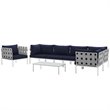 Modway Harmony 7-Piece Outdoor Patio Aluminum Sectional Sofa Set in White/Navy