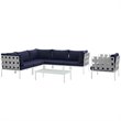 Modway Harmony 7-Piece Outdoor Patio Aluminum Sectional Sofa Set in White/Navy