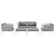 Modway Harmony 5-Piece Outdoor Patio Aluminum Sectional Sofa Set in White/Gray