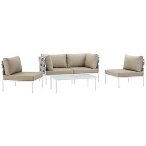 Modway Harmony 5-Piece Outdoor Patio Aluminum Sectional Sofa Set in White/Beige