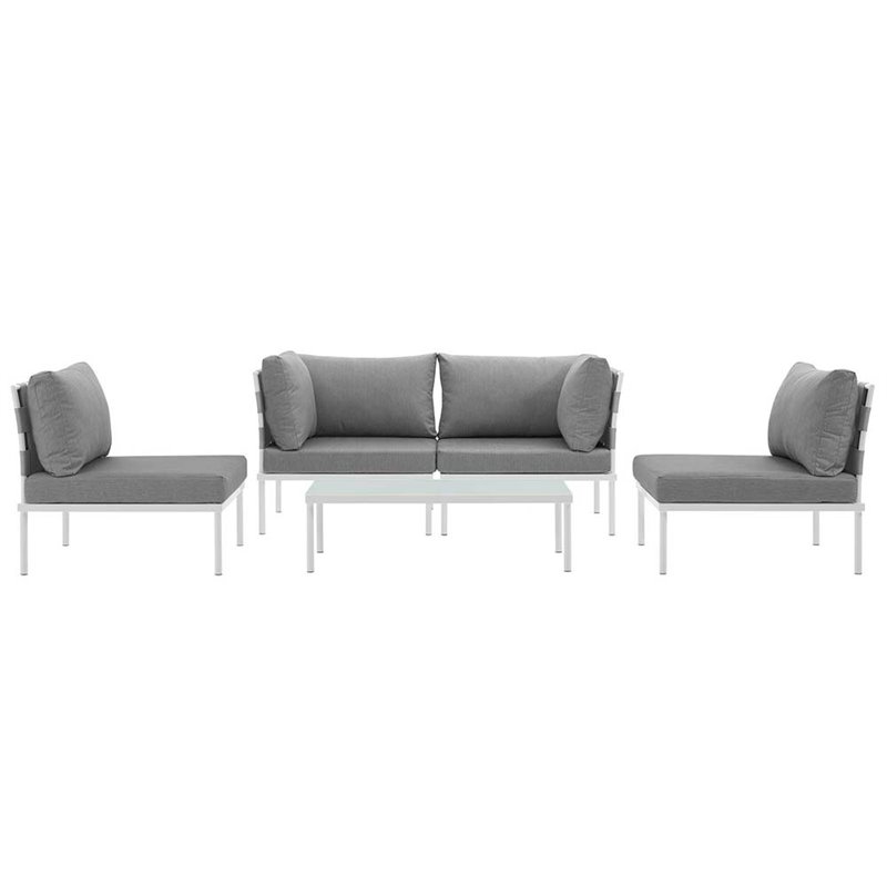 Modway Harmony 5-Piece Outdoor Patio Aluminum Sectional Sofa Set in White/Gray