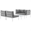 Modway Harmony 5-Piece Outdoor Patio Aluminum Sectional Sofa Set in White/Gray