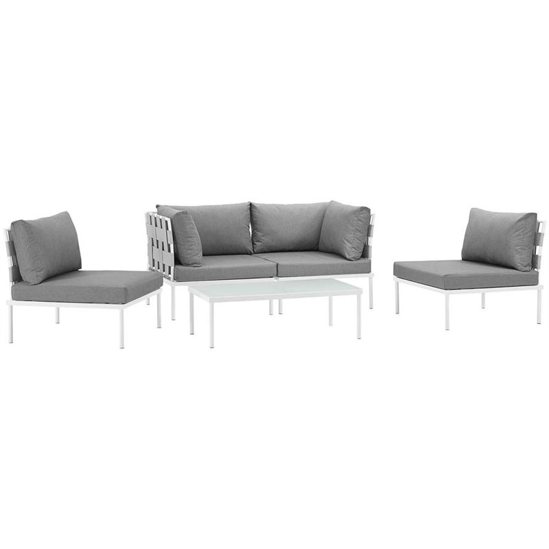 Modway Harmony 5-Piece Outdoor Patio Aluminum Sectional Sofa Set in White/Gray