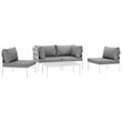 Modway Harmony 5-Piece Outdoor Patio Aluminum Sectional Sofa Set in White/Gray