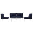 Modway Harmony 5-Piece Outdoor Patio Aluminum Sectional Sofa Set in White/Navy
