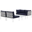 Modway Harmony 5-Piece Outdoor Patio Aluminum Sectional Sofa Set in White/Navy