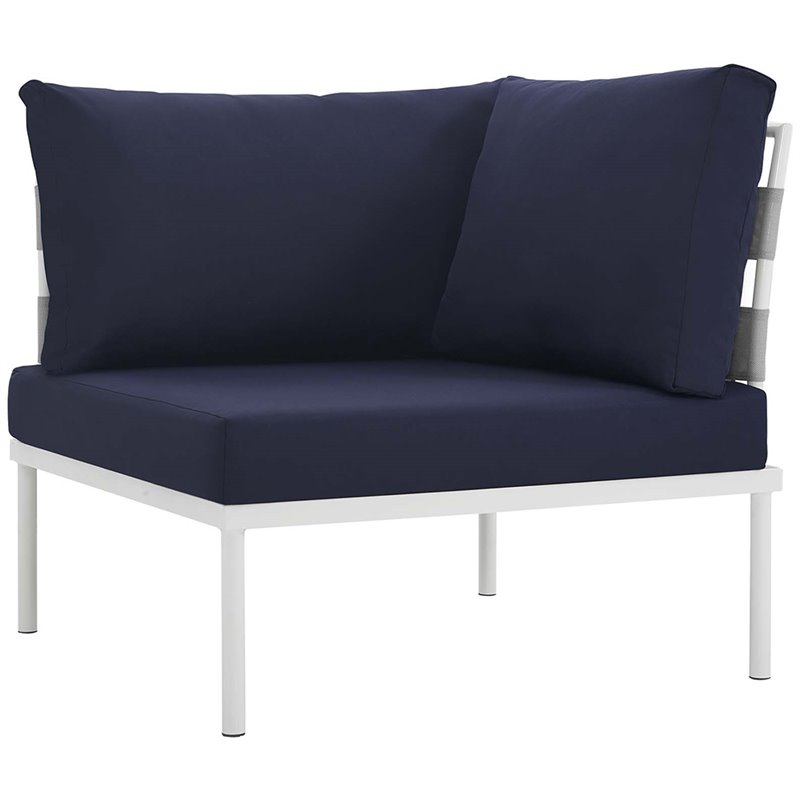 Modway Harmony 5-Piece Outdoor Patio Aluminum Sectional Sofa Set in White/Navy