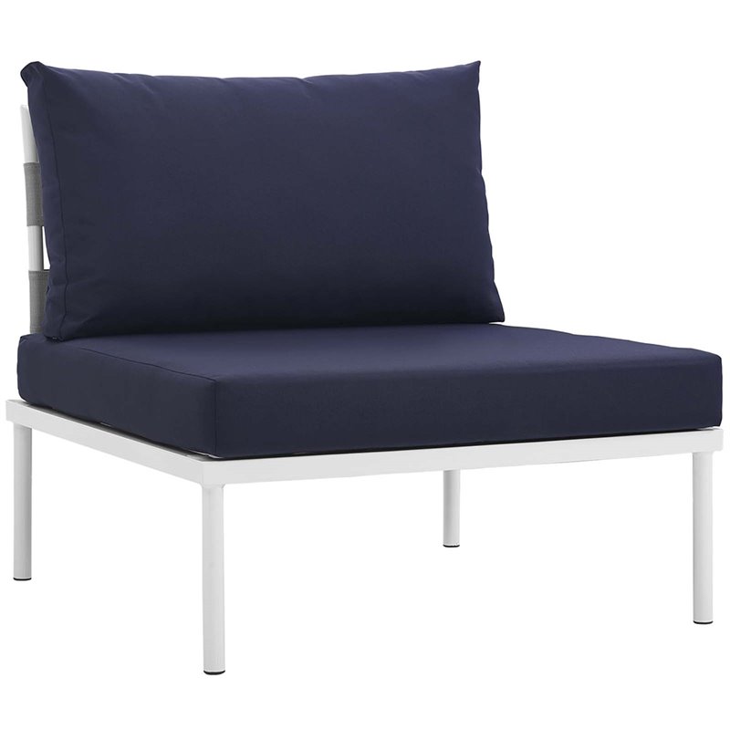 Modway Harmony 5-Piece Outdoor Patio Aluminum Sectional Sofa Set in White/Navy