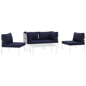 Modway Harmony 5-Piece Outdoor Patio Aluminum Sectional Sofa Set in White/Navy
