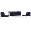 Modway Harmony 5-Piece Outdoor Patio Aluminum Sectional Sofa Set in White/Navy
