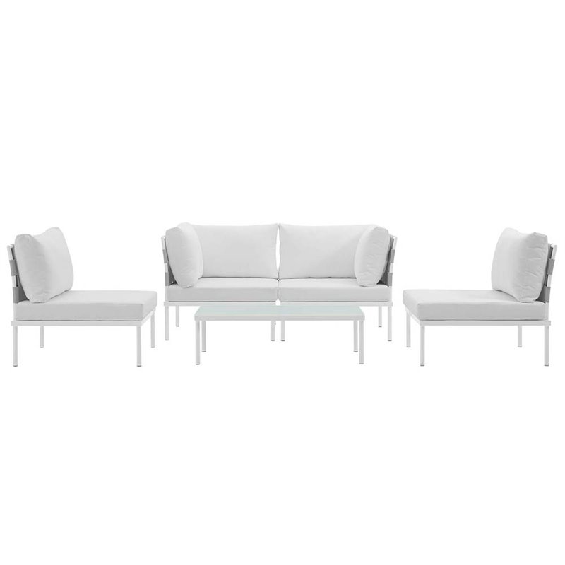Modway Harmony 5-Piece Outdoor Patio Aluminum Sectional Sofa Set in White