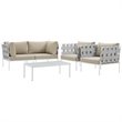 Modway Harmony 5-Piece Outdoor Patio Aluminum Sectional Sofa Set in White/Beige