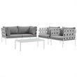 Modway Harmony 5-Piece Outdoor Patio Aluminum Sectional Sofa Set in White/Gray