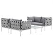 Modway Harmony 5-Piece Outdoor Patio Aluminum Sectional Sofa Set in White/Gray