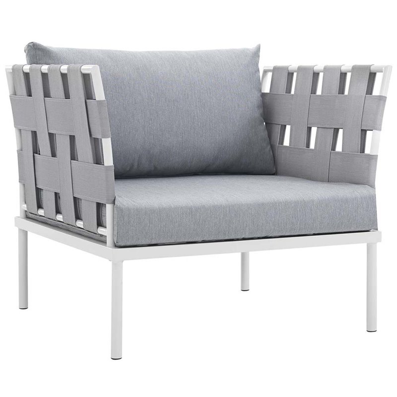 Modway Harmony 5-Piece Outdoor Patio Aluminum Sectional Sofa Set in White/Gray
