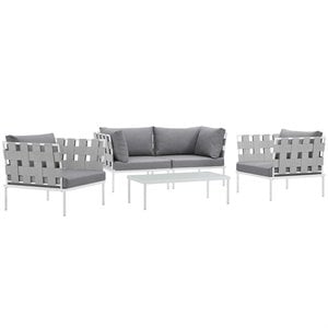 Modway Harmony 5-Piece Outdoor Patio Aluminum Sectional Sofa Set in White/Gray