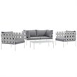 Modway Harmony 5-Piece Outdoor Patio Aluminum Sectional Sofa Set in White/Gray