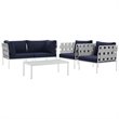 Modway Harmony 5-Piece Outdoor Patio Aluminum Sectional Sofa Set in White/Navy