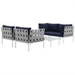 Modway Harmony 5-Piece Outdoor Patio Aluminum Sectional Sofa Set in White/Navy