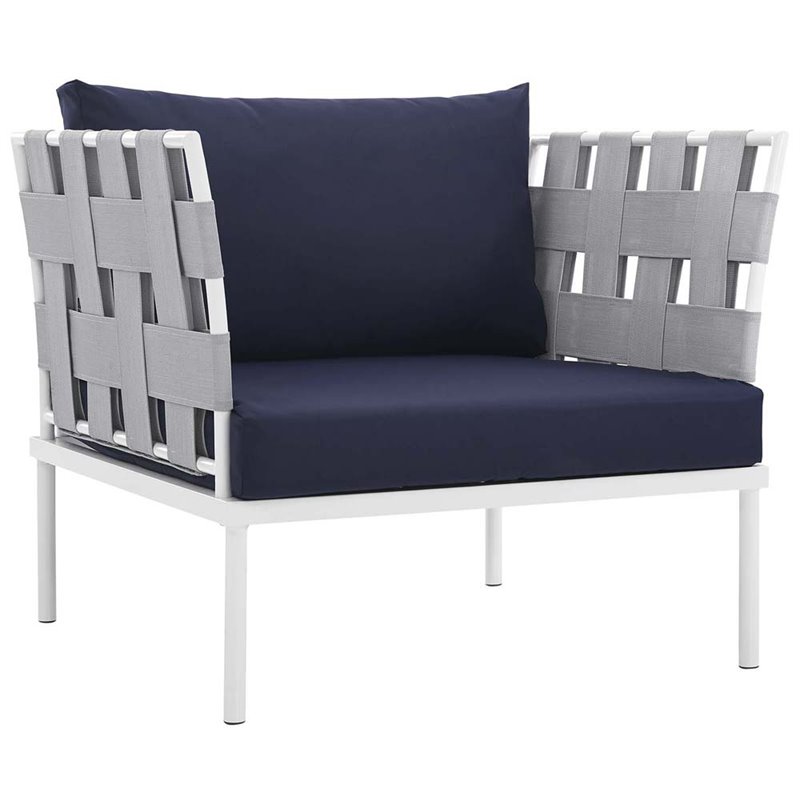 Modway Harmony 5-Piece Outdoor Patio Aluminum Sectional Sofa Set in White/Navy
