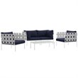 Modway Harmony 5-Piece Outdoor Patio Aluminum Sectional Sofa Set in White/Navy