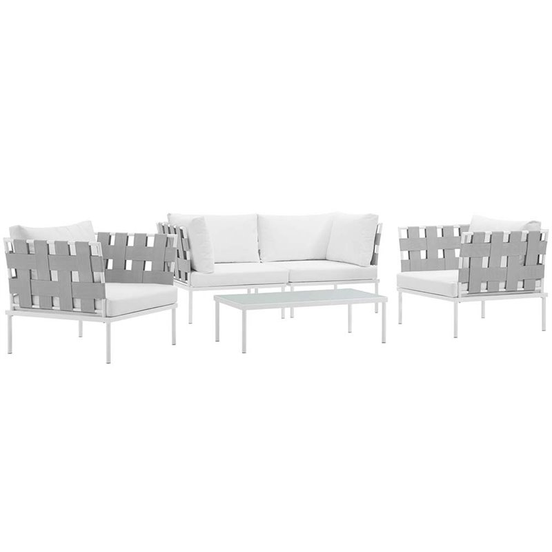 Modway Harmony 5-Piece Outdoor Patio Aluminum Sectional Sofa Set in White