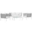 Modway Harmony 5-Piece Outdoor Patio Aluminum Sectional Sofa Set in White