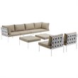 Modway Harmony 8-Piece Outdoor Patio Aluminum Sectional Sofa Set in White/Beige