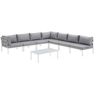 Modway Harmony 8-Piece Outdoor Patio Aluminum Sectional Sofa Set in White/Gray