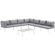 Modway Harmony 8-Piece Outdoor Patio Aluminum Sectional Sofa Set in White/Gray