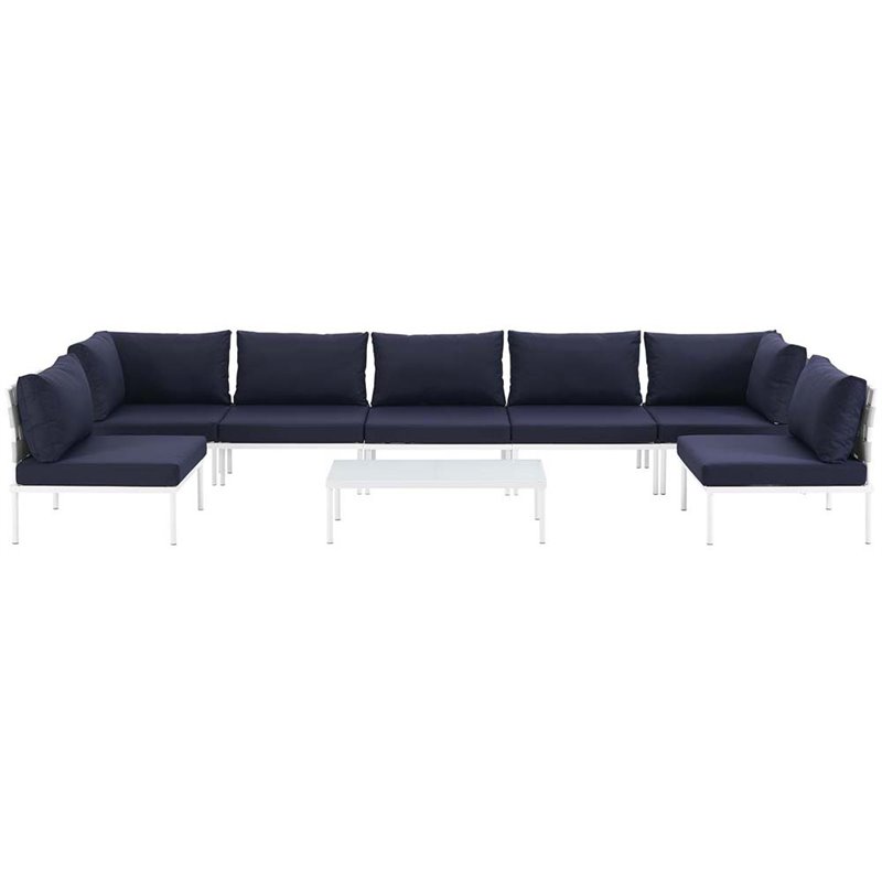 Modway Harmony 8-Piece Outdoor Patio Aluminum Sectional Sofa Set in White/Navy
