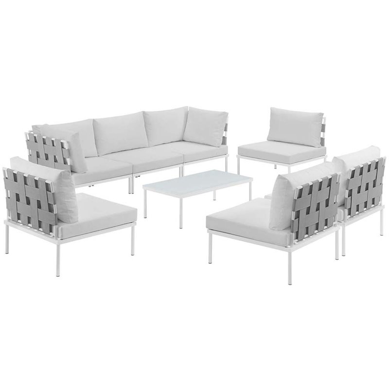 Modway Harmony 8-Piece Outdoor Patio Aluminum Sectional Sofa Set in White