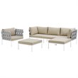 Modway Harmony 6-Piece Outdoor Patio Aluminum Sectional Sofa Set in White/Beige
