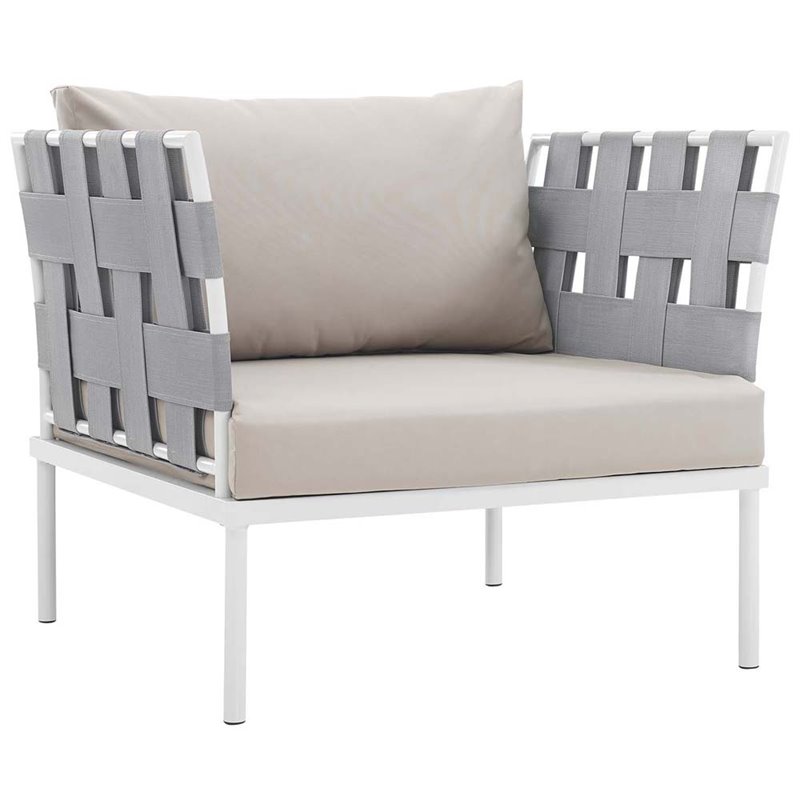 Modway Harmony 6-Piece Outdoor Patio Aluminum Sectional Sofa Set in White/Beige