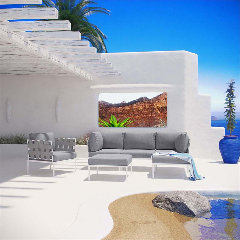 Modway Harmony 6-Piece Outdoor Patio Aluminum Sectional Sofa Set in White/Gray
