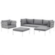 Modway Harmony 6-Piece Outdoor Patio Aluminum Sectional Sofa Set in White/Gray