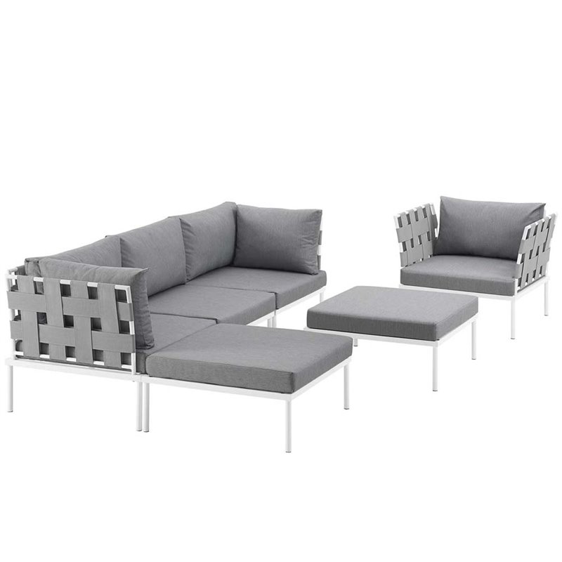 Modway Harmony 6-Piece Outdoor Patio Aluminum Sectional Sofa Set in White/Gray