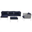 Modway Harmony 6-Piece Outdoor Patio Aluminum Sectional Sofa Set in White/Navy