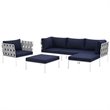 Modway Harmony 6-Piece Outdoor Patio Aluminum Sectional Sofa Set in White/Navy