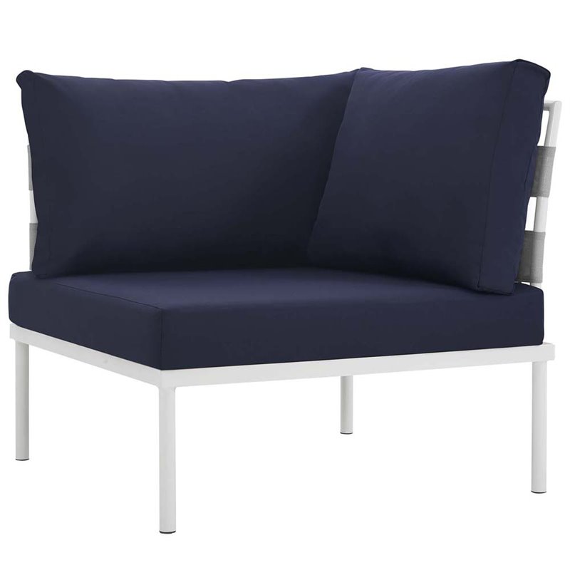 Modway Harmony 6-Piece Outdoor Patio Aluminum Sectional Sofa Set in White/Navy