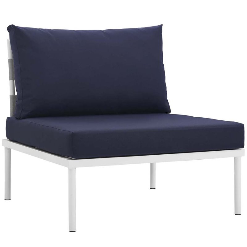 Modway Harmony 6-Piece Outdoor Patio Aluminum Sectional Sofa Set in White/Navy