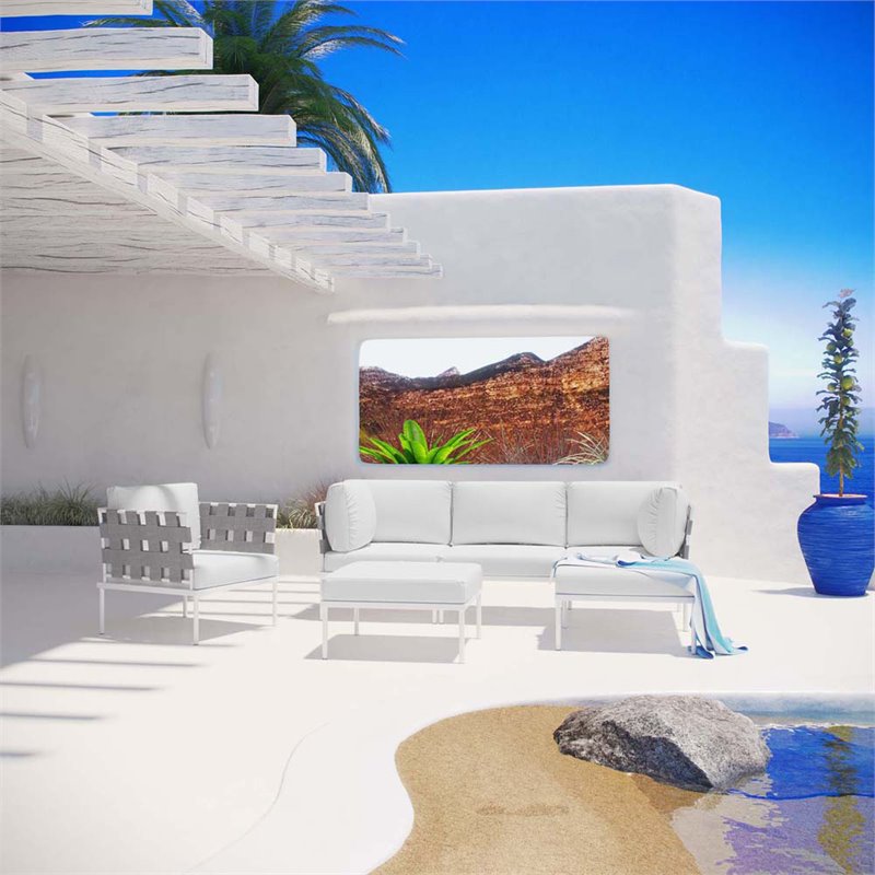 Modway Harmony 6-Piece Outdoor Patio Aluminum Sectional Sofa Set in White/White