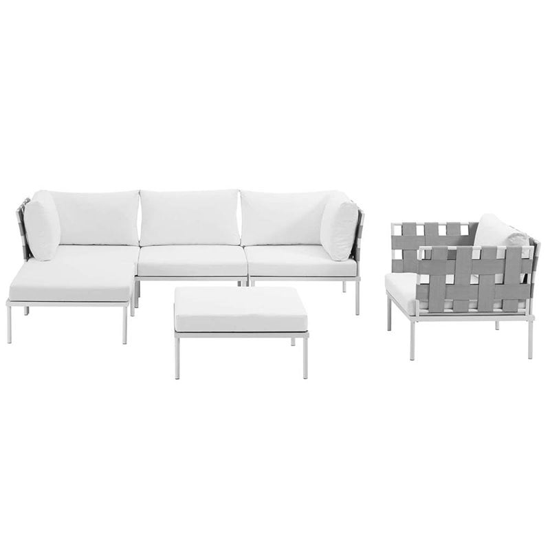Modway Harmony 6-Piece Outdoor Patio Aluminum Sectional Sofa Set in White/White