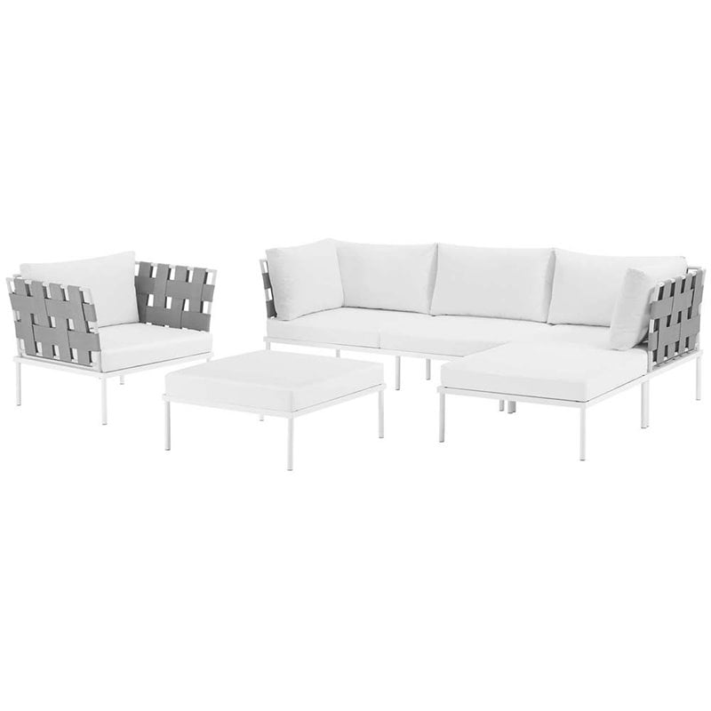 Modway Harmony 6-Piece Outdoor Patio Aluminum Sectional Sofa Set in White/White