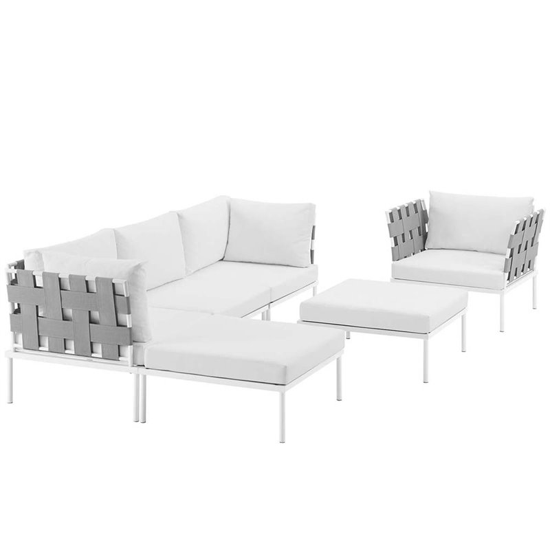Modway Harmony 6-Piece Outdoor Patio Aluminum Sectional Sofa Set in White/White