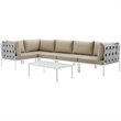 Modway Harmony 6-Piece Outdoor Patio Aluminum Sectional Sofa Set in White/Beige