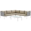 Modway Harmony 6-Piece Outdoor Patio Aluminum Sectional Sofa Set in White/Beige