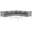 Modway Harmony 6-Piece Outdoor Patio Aluminum Sectional Sofa Set in White/Gray