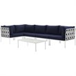 Modway Harmony 6-Piece Outdoor Patio Aluminum Sectional Sofa Set in White/Navy